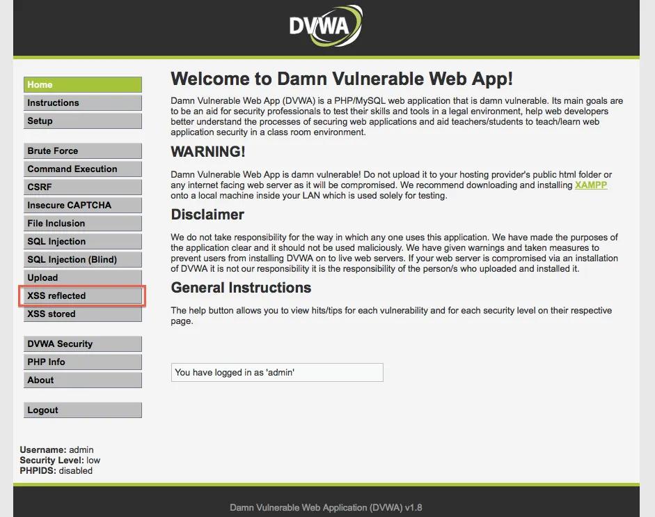 DVWAトップページ
