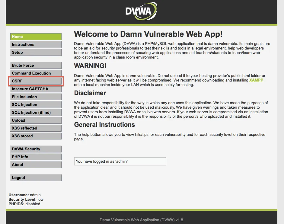 DVWAトップページ