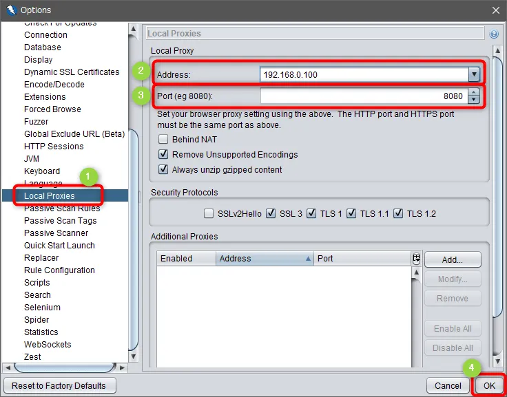 ローカルプロキシ設定